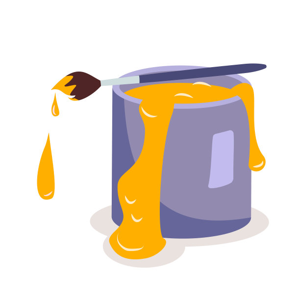 一罐黄色颜料和一支画笔图片下载