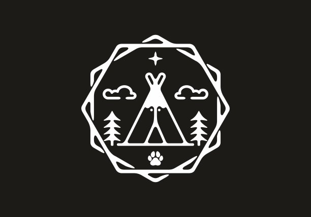 黑白印第安人营地插图设计图片下载