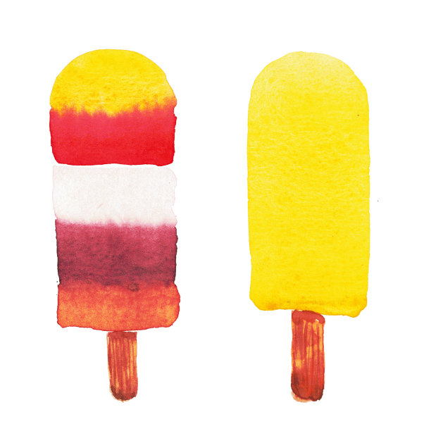 冰淇淋水彩设置在白色背景图片下载