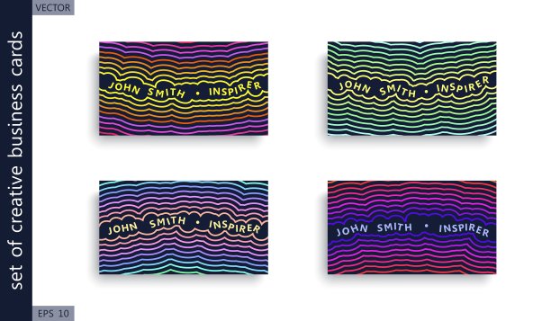 四张名片模板。创造性的作者的设计。现代简约风格。线条艺术新潮图案。向量模型图片下载