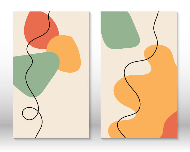 现代抽象绘画。流体几何形状的集合。抽象手绘水彩效果形状。家居装饰设计。现代艺术打印。当代设计。图片下载