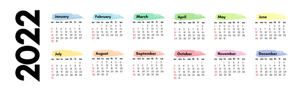 白色背景上的水平日历为2022年图片下载