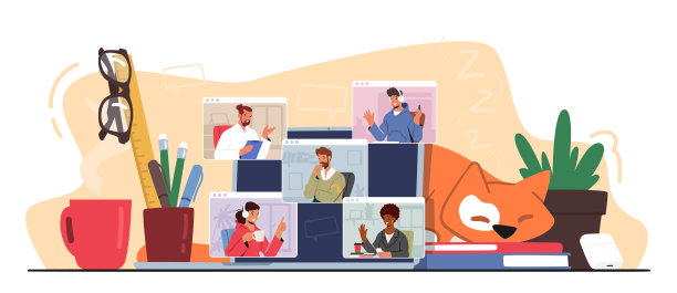 通过电脑与同事进行视频会议、网络视频电话会议。商业人物与远方的同事交谈图片下载