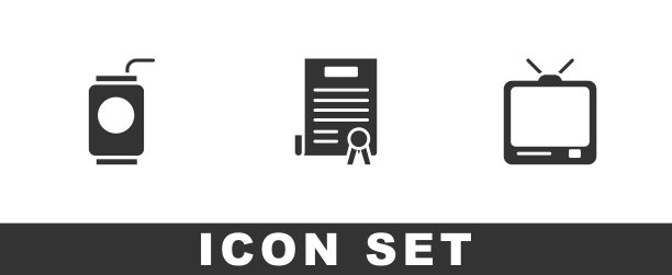 设定汽水罐与吸管，独立宣言和复古电视图标。向量图片下载