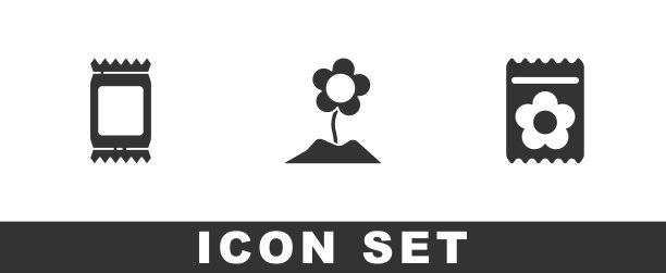 设置肥料袋，花和装满种子的植物图标。向量图片下载