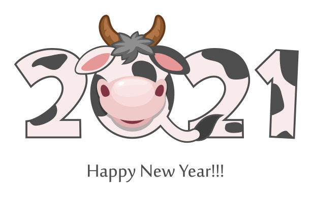 卡通可爱明信片牛新年快乐图片下载