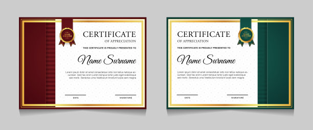 成就证书边界设计模板与元素的豪华金章和现代线条模式。矢量图形打印布局图片下载
