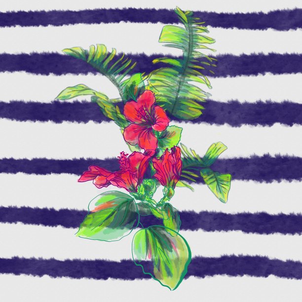 热带花卉的水彩矢量绘画图片下载