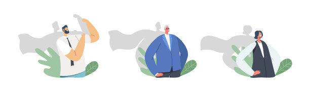 办公室超级英雄男性和女性角色的影子在超级英雄披风手臂叉腰站立，展示力量图片下载