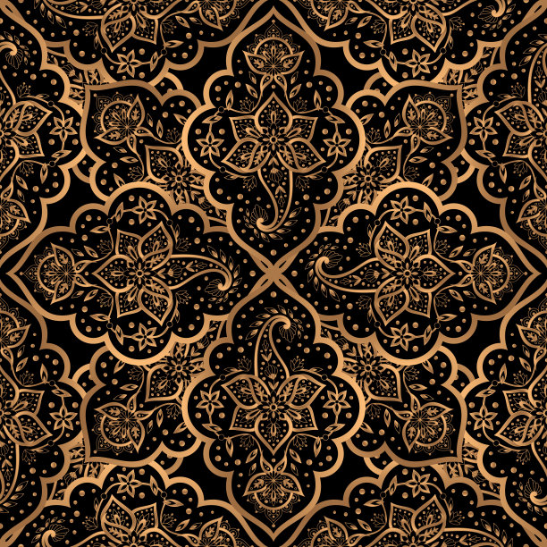 豪华背景金色向量。阿拉伯佩斯利皇家图案无缝。曼荼罗设计圣诞晚会，新年礼品包图片下载