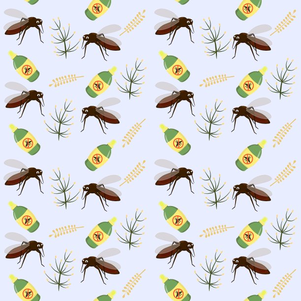 载体图案的主题是昆虫和蚊子。一个有趣的蚊子和保护喷雾的插图图片下载