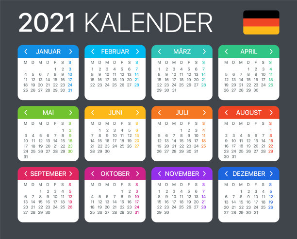 2021年日历-矢量模板图形插图-德国版本图片下载