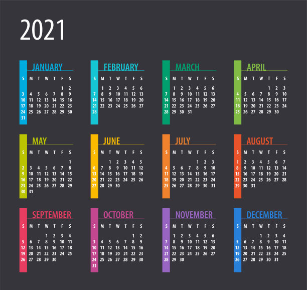 2021年日历-插图。模板。模拟。一周从周日开始图片下载