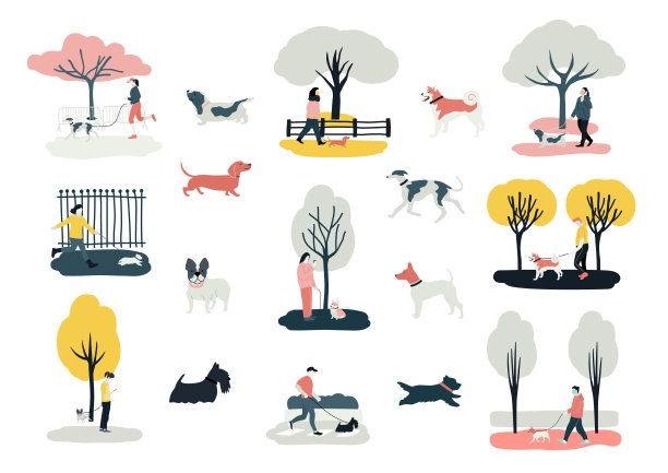 与你的狗散步在白色的背景上平坦的矢量插图图片下载