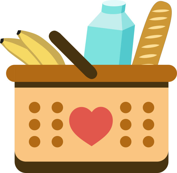 冠状病毒的食物捐赠。爱心捐赠篮。篮子里有各种各样的食品供应。矢量图图片下载