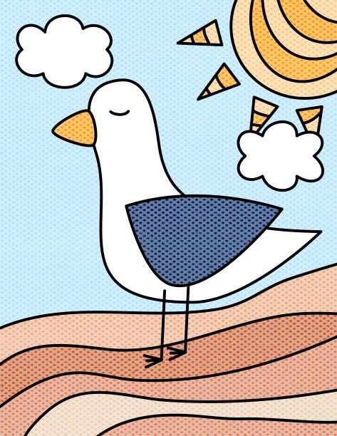 可爱的卡通海鸥、阳光、彩云插图图片下载