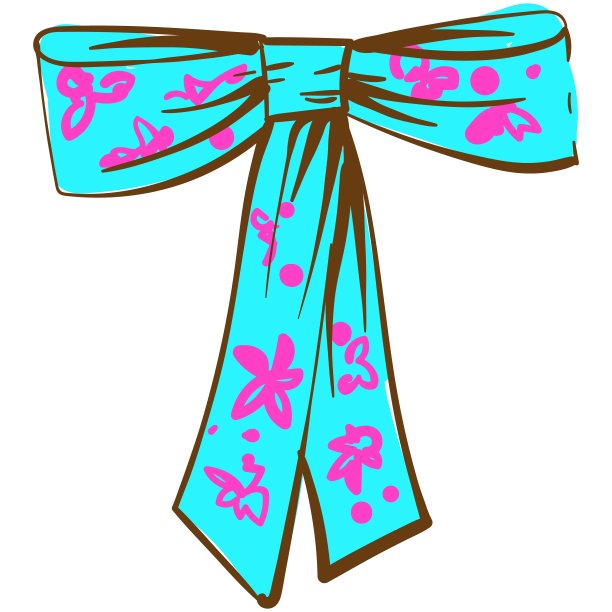 蝴蝶结卡通矢量，缎带发带与印花平面图标图片下载