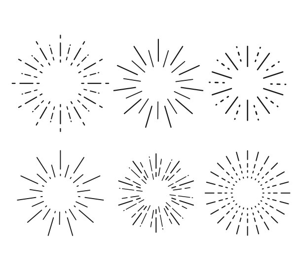 阳光集。收集日爆、星爆、烟火爆。矢量插图。图片下载