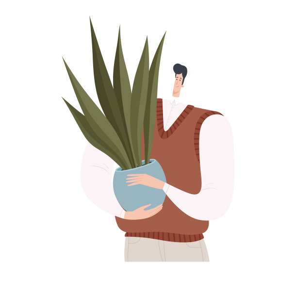 快乐的人拥有植物。孤立在白色背景上。图片下载