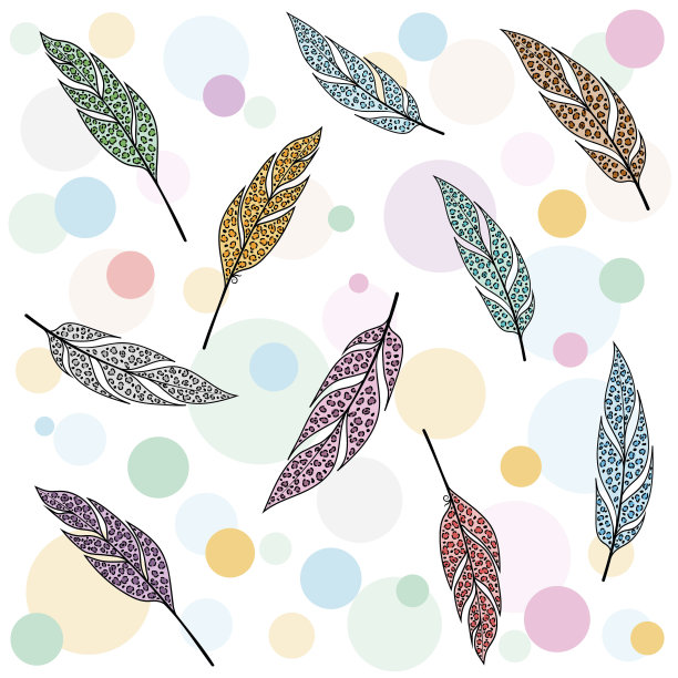 彩色羽毛在白色背景上的圆圈图案图片下载