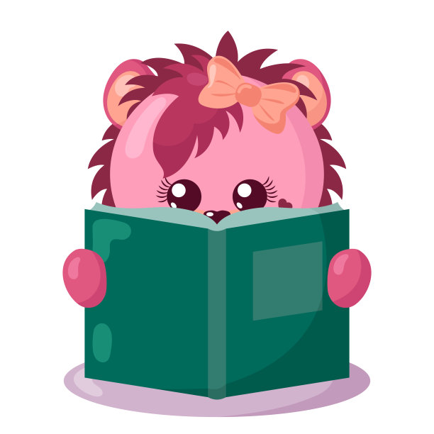 有趣的可爱可爱的狮子阅读书在平面设计与阴影。图片下载