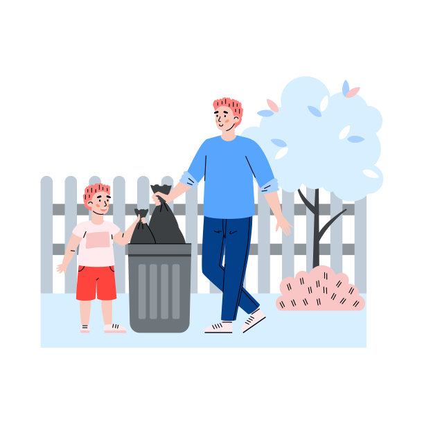 父亲和孩子整理花园卡通矢量插图孤立。图片下载