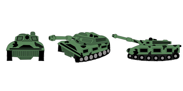 矢量图像的玩具坦克在绿色和黑色的颜色从三个不同的方面图片下载