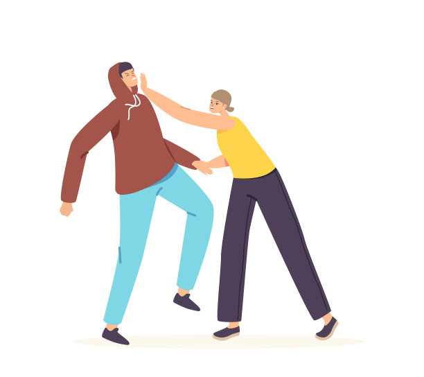 女性在街上打脸抢匪或与教练训练自卫，保护生命的攻击图片下载