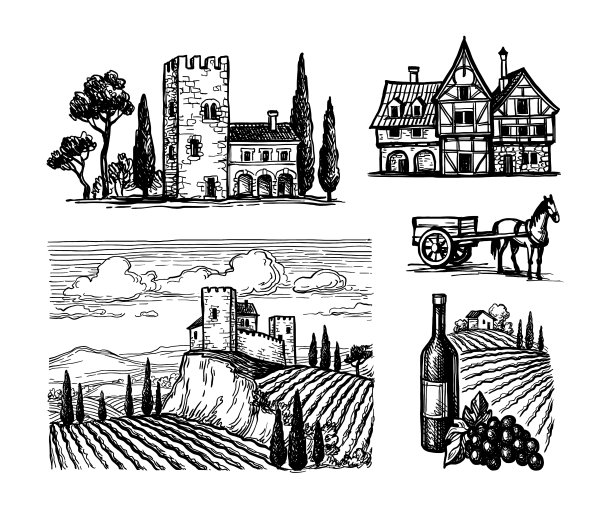 农村的水墨画。图片下载