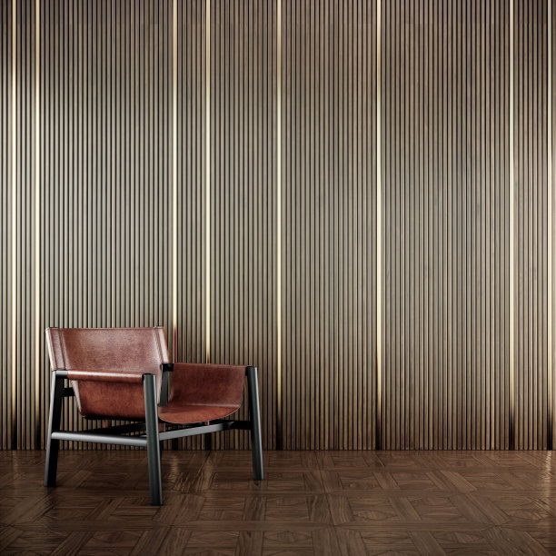 室内设计与扶手椅豪华墙面设计和拼花地板，3d渲染图片下载
