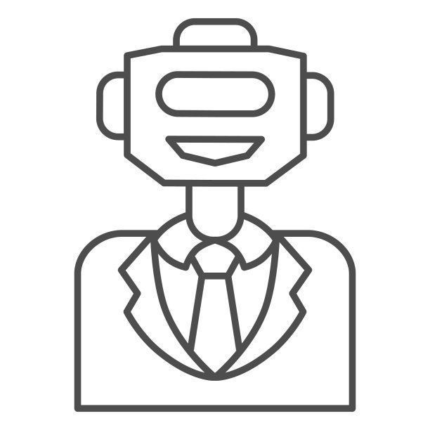 机器人在西装细线图标自动化概念图片下载