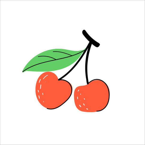 两颗叶子孤立在白色背景上的樱桃图片下载