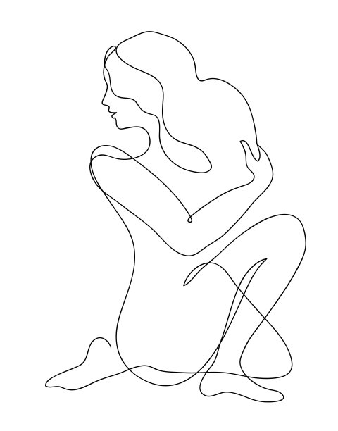 长头发的女性。线的艺术风格。连续线绘制矢量插图图片下载