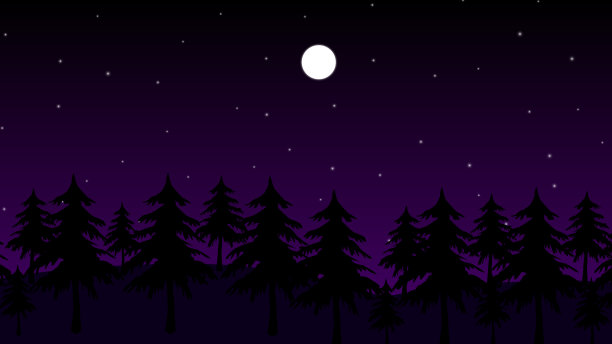黑暗的森林里有星星和月亮图片下载