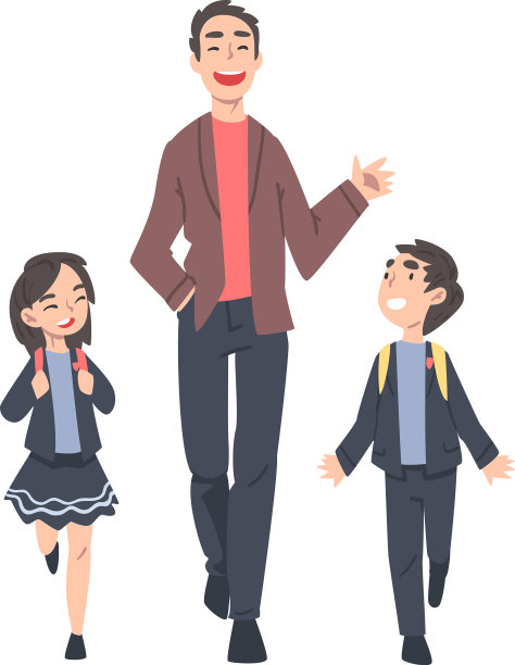 父亲带着儿子和女儿穿着制服图片下载