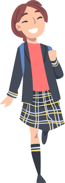 微笑的女学生背着书包步行去学校图片下载