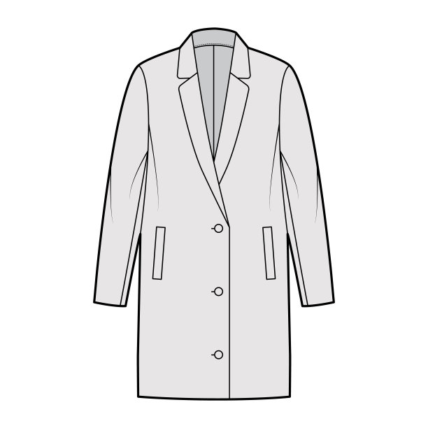 超大号夹克技术时尚插图与缺口翻领，长袖，贴边口袋，钮扣打开图片下载