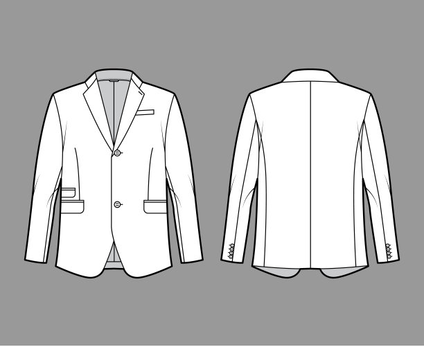 量身定制的休闲西装，技术时尚插图与长袖，缺口翻领，襟翼口袋图片下载