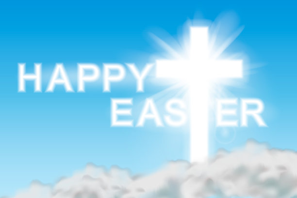 复活节的背景。十字架和天上的白云。矢量插图。图片下载