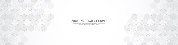 横幅设计模板。抽象背景与几何形状和六边形图案。矢量插图为医学，技术或科学设计图片下载