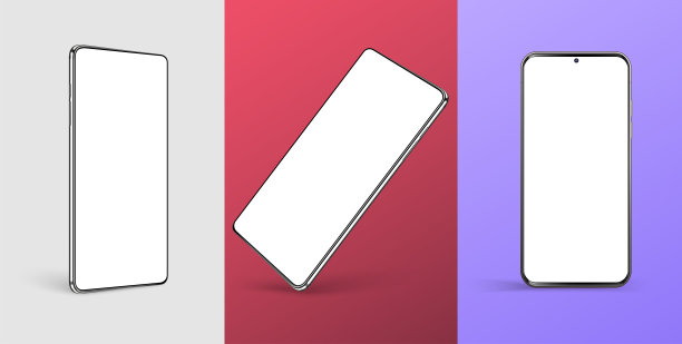 现实的智能手机模型。设备UI，演示模板的UX模型。手机边框与空白显示模板隔离，手机视角不同。时髦的设计。向量图片下载