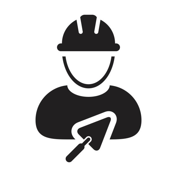 工人图标与铲子向量男性建筑工人承包商人侧面头像与安全帽在一个象形文字图片下载