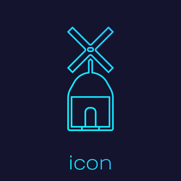 绿松石线风车图标孤立在蓝色图片下载