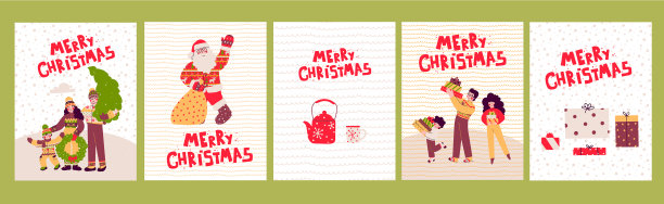 卡通圣诞贺卡设置海报merry图片下载