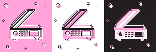 设置扫描仪图标隔离在粉红色和白色黑色图片下载