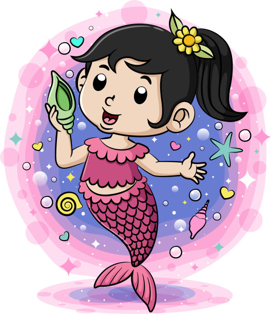 紫色的小美人鱼拿着贝壳图片下载