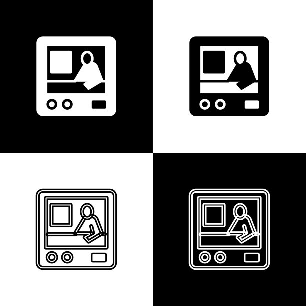 设置电视报道图标孤立在黑色和图片下载