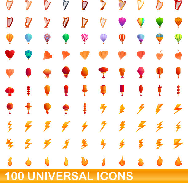 100个通用图标设置卡通风格图片下载