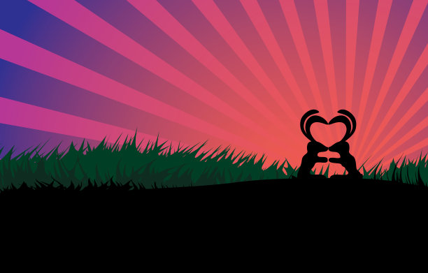 接吻的兔子情侣剪影图片下载