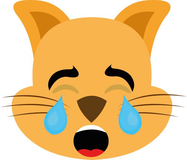 矢量表情插画，一只猫的头，带着悲伤的表情，闭着眼睛哭泣，脸上带着泪水图片下载